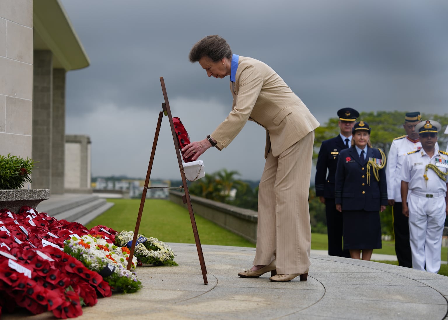 Princess Royal lays wreath in solemn moment with veterans in Singapore