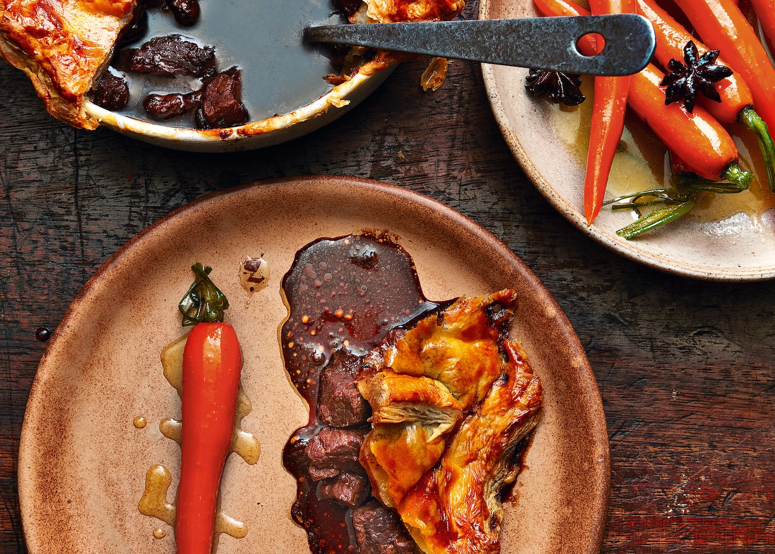 James Martin’s beef pie with star anise carrots recipe