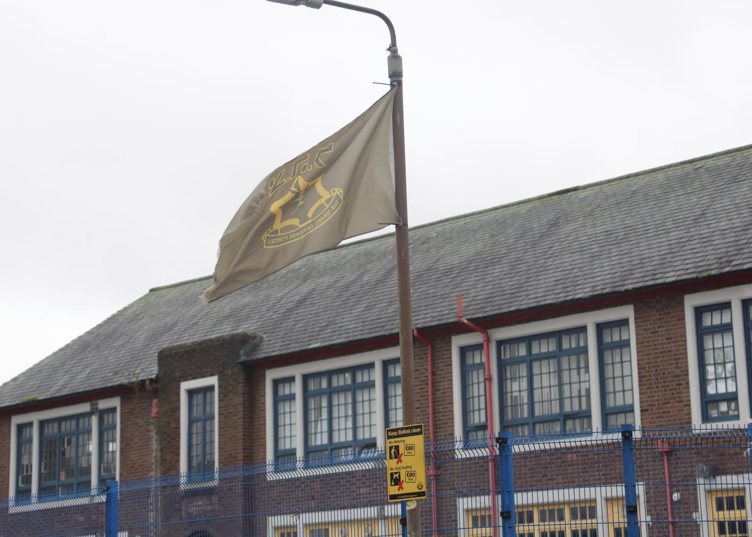 ‘Israel Defence Forces’ flag appears outside west Belfast primary school